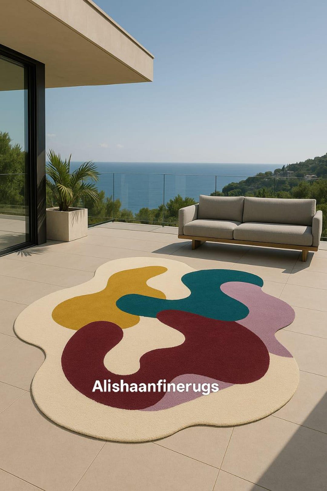Abstract Organic Shape Area Rug, Modern Multicolor Indoor Outdoor ...