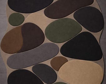 Hand Tufted Pebble Shape Rug, Organic Stone Pattern, Modern Irregular Artistic Carpet
