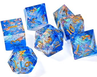 Nebula Patina - holographic handmade resin sharp edge dice set for DnD, D&D, Dungeons and Dragons, RPG dice, galaxy dice, sparkly dice, holo
