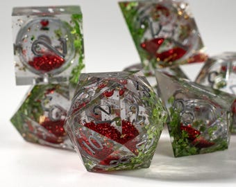 Green Grass Liquid Core DnD Dice Set for Role Playing Games, Full Dungeons and Dragons Dice Set for DnD Gifts, Resin Rose D&D Dice Set