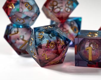 Gothic Dark starry sky Liquid Core Dice Set for magic game, Gorgeous Dungeons and Dragons Dice Set for dnd Gifts, Blue dice, Rolling nicely