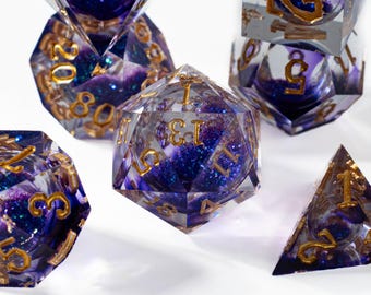 Purple Liquid Core Dice with Gold Flake for Role Playing Games, Liquid Core Dice Sharp Edge Resin Dice for Dungeons and Dragons,D&D Dice Set