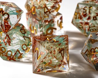 Flower Field DND Dice Set | Gorgeous Dungeons and Dragons Dice Set for Gifts | Flowers Inside!Rolling nicely | Resin Glass D&D Dice Set