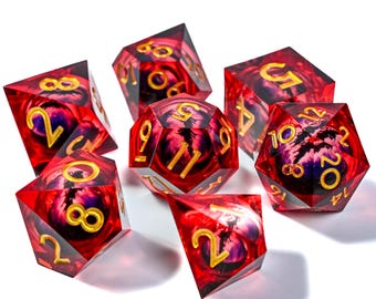 Devil's Eye - Holographic Handmade Resin Sharp Edge Dice Set,Role Playing Games,Dungeons and Dragons,Complete Set of DND Dice,DND Gift