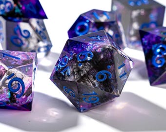 Dark Night Runes - purple and black handmade resin sharp edge dnd dice set for DnD, Shadow Magic Dice Set,Dungeons and Dragons, RPG dice