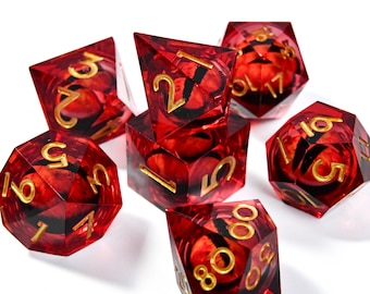Red DND Dice Set - Terrifying Eye,Red Resin Sharp Edge D&D Dice Full Set,Sharp Edge DND Dice Set,Dungeons and Dragons,Unique Gaming Gifts