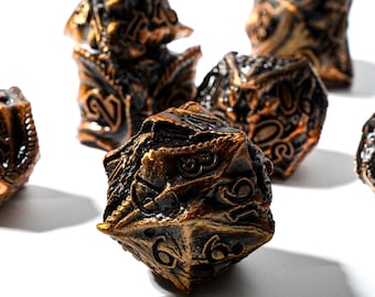 Set metalen dobbelstenen, rollenspellen, antieke koperen polyedrische dobbelstenen, metalen dobbelstenen voor kerkers en draken, solide dobbelstenen met scherpe rand, RPG, DD-dobbelstenen