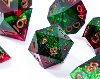 Green DND Dice Set,Green Star Sharp Edge D&D Dice Full Set,Dungeons and Dragons Polyhedral RPG D6,D20 Dice,Resin Sharp Edge Dice Set