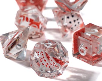 Juego de dados de cartas de póker, dados poliédricos de resina transparente, 7 dados de rol con temática de póker, dados coleccionables para juegos de rol y Dungeons & Dragons rellenos de cartas de juego.