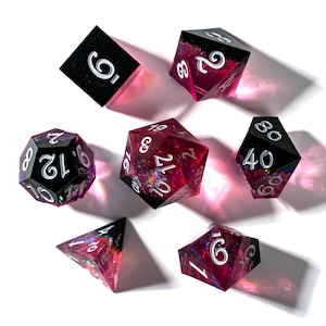 Dark Rose-Black pink DND Dice Set for Magic Game, Galaxy Dungeons and Dragons Dice Set for  Gifts, Resin D&D Dice Set,RPG dice