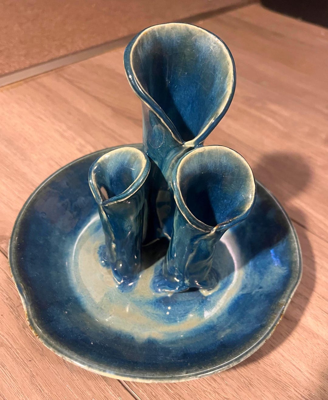 Studio Pottery Calla Lily Vase • Blue Drip Glaze, Signed KS - Etsy