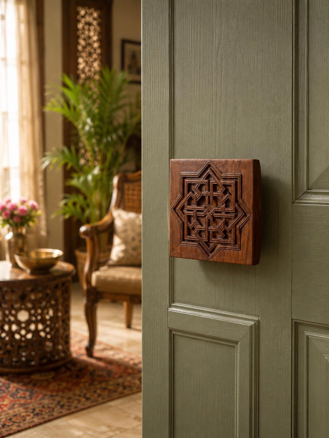 Handmade Geometric Wooden Cabinet Handle | Carved Drawer Pull, Rustic ...