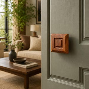 Handcrafted Square Wooden Cabinet Knob – Minimalist Solid Wood Drawer Pull – Modern Rustic Hardware