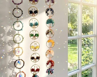 7 Chakra Crystal Suncatcher, Natural Gemstone Rainbow Maker, Boho Window Hanging, Spiritual Gift For Her