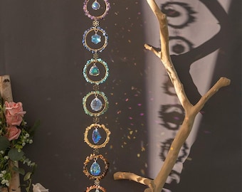 7 Chakra Crystal Suncatcher, Tree of Life Boho Wall Art, Gemstone Window Hanging
