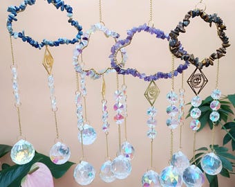 Natural Crystal Sun Catcher: Rainbow Maker, Gemstone Hanging Home Decor, Gift for Housewarming