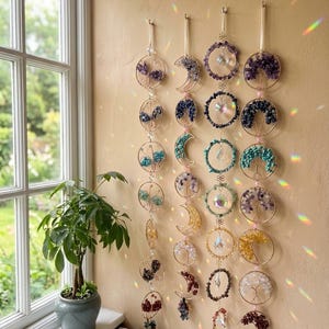7 Chakra Crystal Sun Catcher, Moon Window Suncatcher Wall Hanging,Boho Room Decor