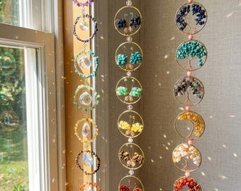 7 Chakra Crystal Suncatcher, Rainbow Maker Window Hanging, Boho Wall Decor, Natural Gemstone Art