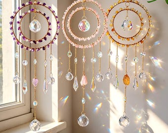 Acchiappasole in cristallo di quarzo rosa ametista, acchiappasole arcobaleno da appendere alla finestra, decorazione boho per la casa, regalo spirituale