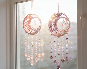 Acchiappasole di cristallo da appendere alla finestra, acchiappasole arcobaleno, campanello a vento con pietre preziose, decorazione per la stanza in stile boho.