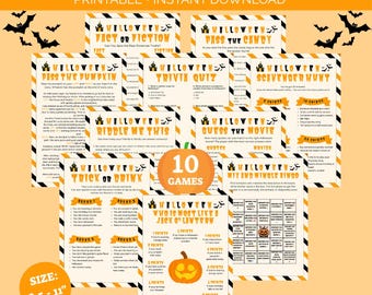 Paquete de juegos de Halloween, juegos de fiesta de Halloween para niños, juegos familiares de Halloween para adultos, trivia de Halloween, pase de juego de izquierda a derecha: La Calabaza