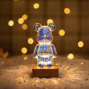 Fyrverkerilampa i glas, fidgetleksak i metall, färgglad skrivbordsdekoration, lampa i träfot, unik present till honom, modern bordsdekoration