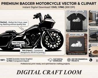 Performance Bagger Motorcycle SVG | PNG | Digital Download | Motorbike Line Art | Biker T-Shirt Design
