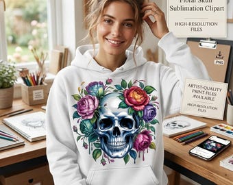 Floral Skull PNG | Gothic Sublimation Design (Digital Download)