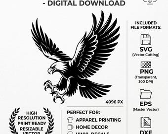 Striking Eagle Vector Silhouette | SVG, PNG, EPS (Digital Download)