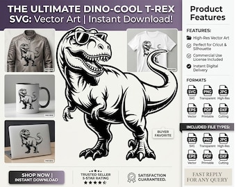 T-Rex with Sunglasses SVG, Funny Dinosaur Vector Art (Digital Download)