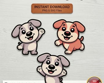 Cartoon Dog Clipart Bundle | Kawaii Puppy PNG SVG (Digital Download)