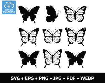Butterfly Svg, bundle files for cricut, butterfly silhouette & line art svg, png, eps, dxf cut files, printable digital download for crafts
