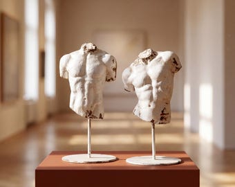 Vintage-Inspired Male Torso Sculpture, Distressed Rustic Shelf Decor Gift for Him