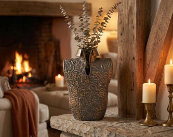 Sculptural Iron Vases, Female Body Vase with Textured Antique Brass Finish, Rustic Metal Decor