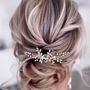 bridal hair comb pearl wedding hair comb pearl hair Clip for wedding Floral bridal hair Piece pearls hair pins bridal hair accessories pearl image 2