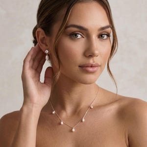 Pearl wedding necklace for bride gold Bridal jewelry set silver freshwater Pearl drop earrings wedding jewelry set pearl drop necklace image 14