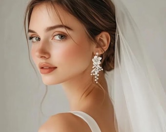 Floral Bridal Earrings: Crystal & Pearl Flower Dangle Earrings