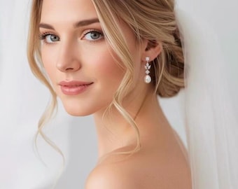 Pearl Drop Bridal Earrings: Crystal Wedding Jewelry