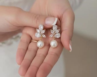 Bruidsoorbellen parel druppel bruiloft sieraden set gouden parel druppel bruiloft oorbellen set bruidsketting parel bruidssieraden bruiloft oorbel set
