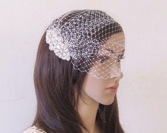 Wedding veil, bridal veil, Ivory veil, blusher veil, birdcage veil with comb