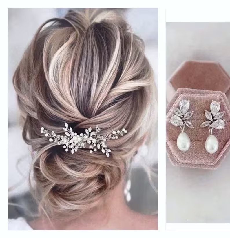 bridal hair comb pearl wedding hair comb pearl hair Clip for wedding Floral bridal hair Piece pearls hair pins bridal hair accessories pearl image 9