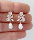 Pearl drop earrings bridal earrings wedding earrings dangle bridal earrings Pearl bridal earrings Crystal bridal jewelry set for bride pearl product logo