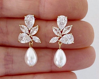 Pearl drop earrings bridal earrings wedding earrings dangle bridal earrings Pearl bridal earrings Crystal bridal earrings statement earrings