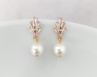 Art deco Pearl earrings gold Pearl bridal drop earrings dainty earrings art deco jewelry gold pearl drop earrings bridesmaids jewelry gifts