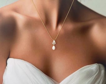 Bridal necklace pearl drop gold wedding earrings Pearl drop earrings crystal and pearl bridal jewelry set silver wedding jewelry set gold