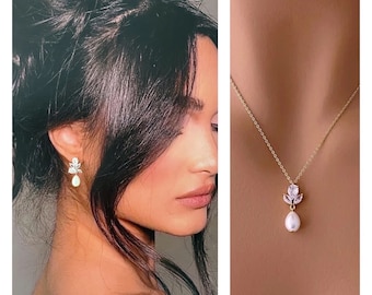 Bridal jewelry set Pearl drop earrings for bride wedding earrings for bride Crystal drop earrings for wedding jewelry set silver gold