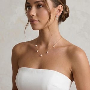 Pearl wedding necklace for bride gold Bridal jewelry set silver freshwater Pearl drop earrings wedding jewelry set pearl drop necklace image 5