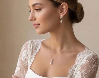 Bridal Earrings and necklace set pearl Wedding Jewelry set pearl wedding necklace and earrings gold bridal jewelry set diamond and pearl