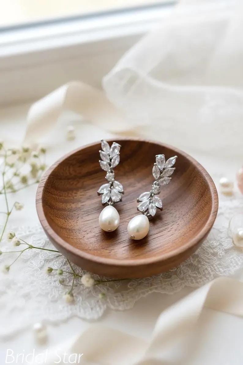 Set Bijoux 2 Pièces : Collier De Perles & Boucles D'oreilles Chaîne Strass - Neuf Sans Emballage