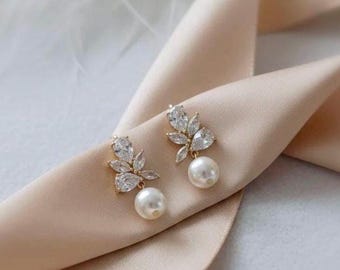Bruidsoorbellen parel druppel bruiloft sieraden set gouden parel druppel bruiloft oorbellen set bruidsketting parel bruidssieraden bruiloft oorbel set